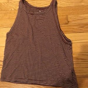 Striped Burgundy and White High Neck Tank Top